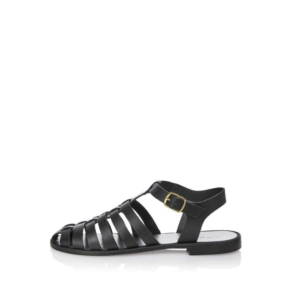 AQUA Womens Black Woven Earth Round Toe Buckle Leather Sandals Shoes 5 M